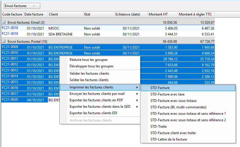 Module Factures: Envoi de factures depuis l'écran d'accueil Module Factures: Envoi de factures depuis l'écran d'accueil