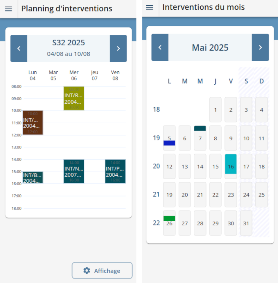 Agenda d'interventions module SAV INTERVENTIONS mobile HERAKLES Agenda d'interventions module SAV INTERVENTIONS mobile HERAKLES
