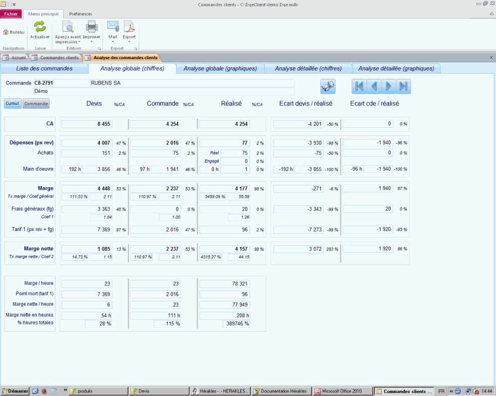 Analyse des commandes clients dans le logiciel HERAKLES ERP Analyse des commandes clients dans le logiciel HERAKLES ERP