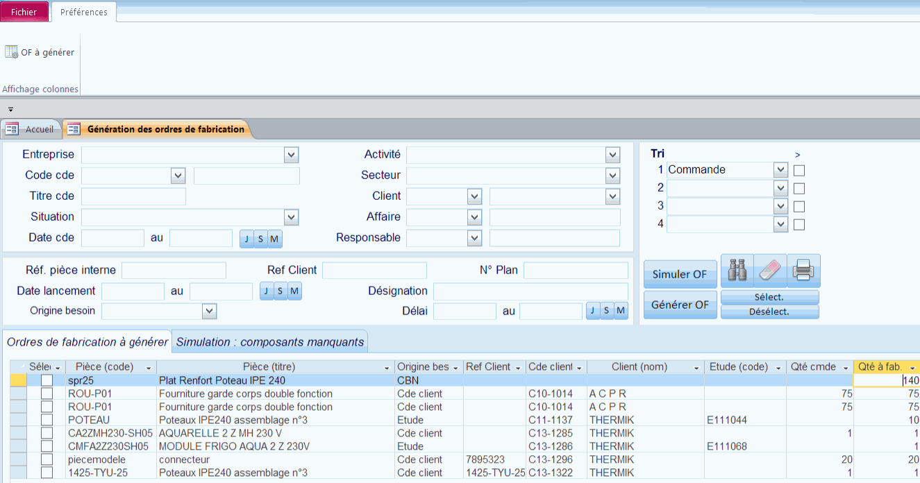 Génération des OF avec le logiciel ERP HERAKLES Génération des OF avec le logiciel ERP HERAKLES