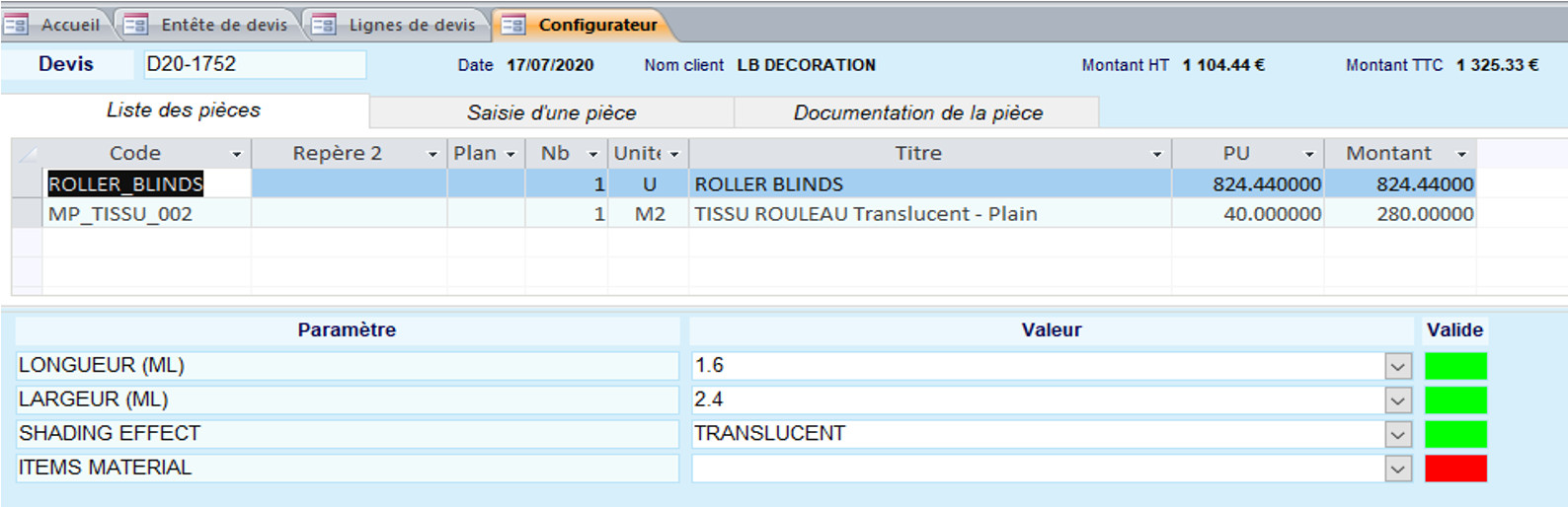 Configurateur de produits dans le logiciel ERP HERAKLES Configurateur de produits dans le logiciel ERP HERAKLES