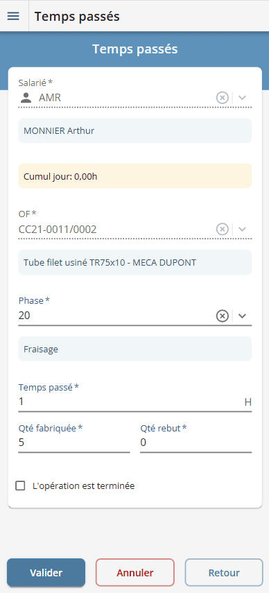 Saisie de temps passé en atelier par code barre Saisie de temps passé en atelier par code barre