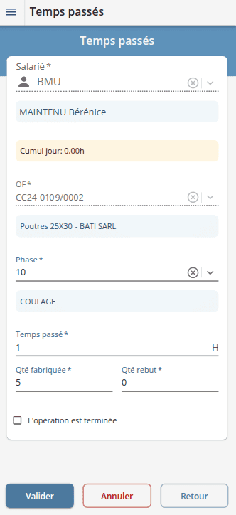 saisie de temps de production en atelier par code barre Ecran de saisie de temps de production en atelier par code barre