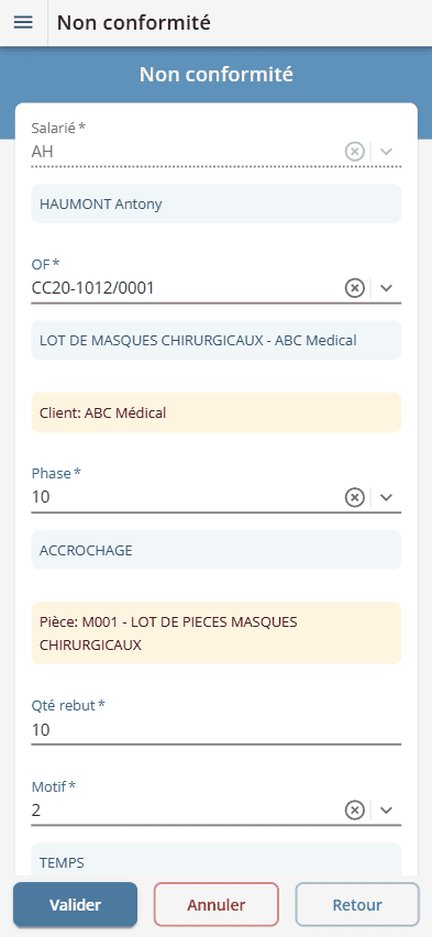 Application de saisie en mobilité, fiche de non-conformité interne Application de saisie en mobilité, fiche de non-conformité interne