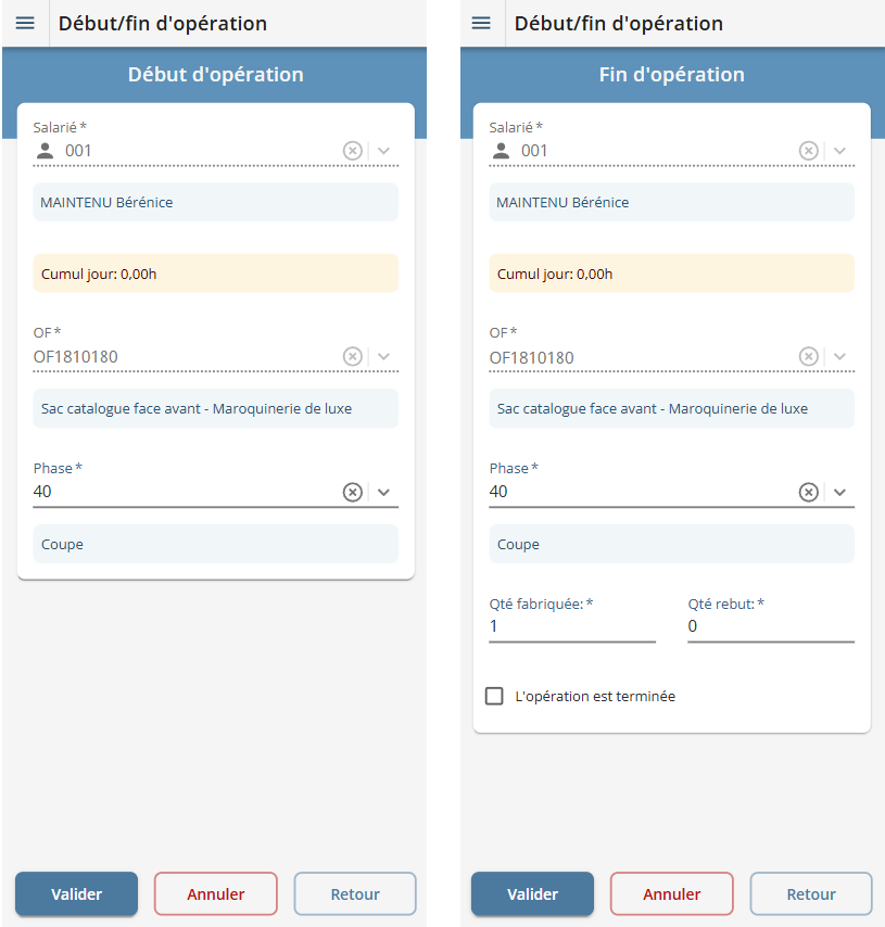 Scénario de saisie d'avancement de production sur PDA ou terminal mobile Scénario de saisie d'avancement de production sur PDA ou terminal mobile