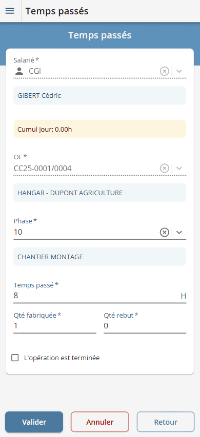 Application de saisie des temps en mobilité Application de saisie des temps en mobilité