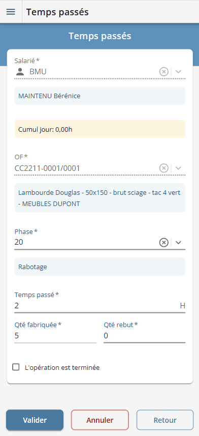 Saisie de temps passé sur appareil mobile Saisie de temps passé sur appareil mobile