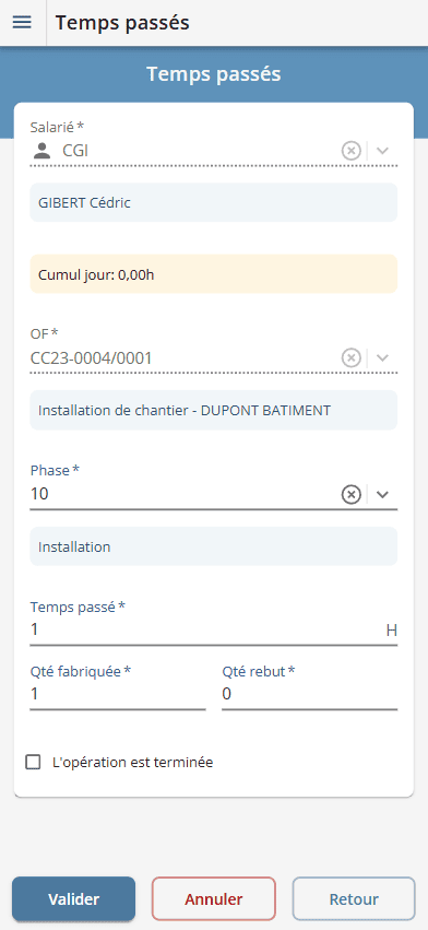 Scénario de saisie sur appareil mobile Scénario de saisie sur appareil mobile