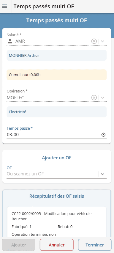 Saisie de temps passé sur regroupement d'OF Saisie de temps passé sur regroupement d'OF