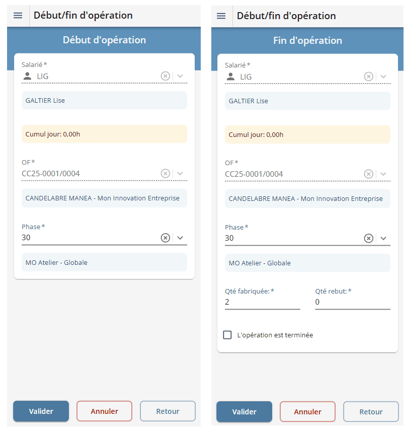 Scénario de saisie code barre en atelier Scénario de saisie code barre en atelier